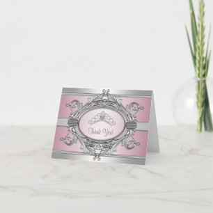 Carte De Remerciements Diamond Tiara Silver Pink Princess Thank You