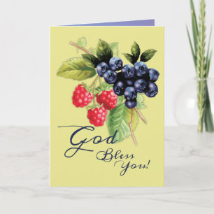 Carte De Remerciements Dieu Vous Bénisse Berries Colorées Blanc Religieux
