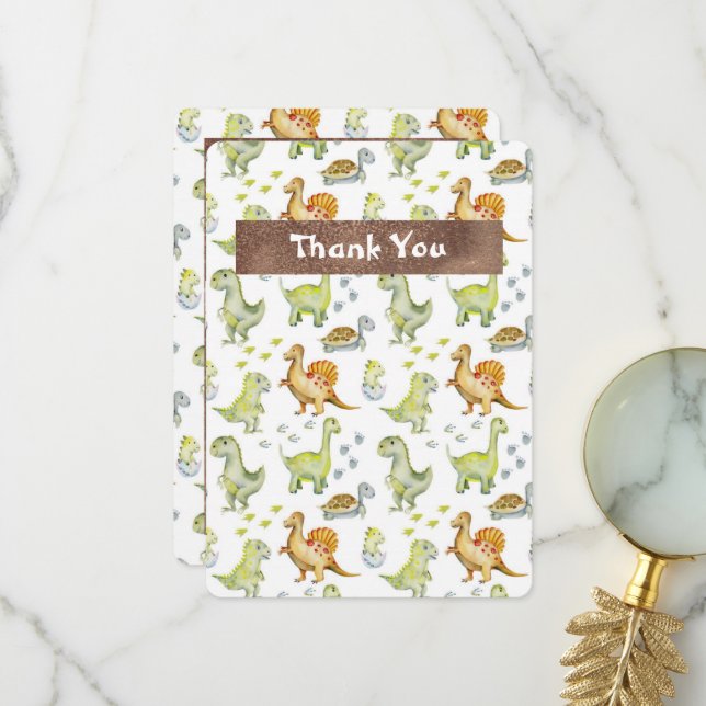 Carte De Remerciements Dinasaur animal mignon Baby shower adorable (Devant/Arrière en situation)