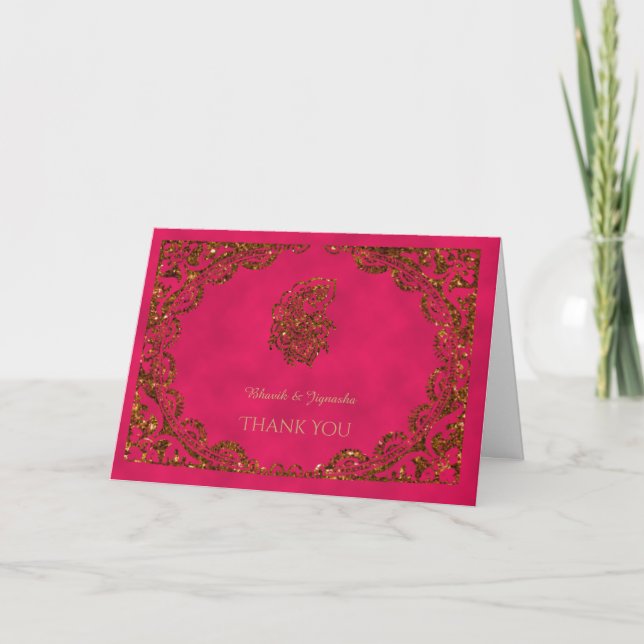 Carte de remerciements d'Indien de paon de rose et (Devant)