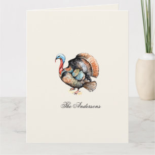 Carte De Remerciements Dindon à l'aquarelle plié pour Thanksgiving