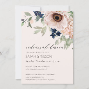 Carte De Remerciements Dîner de répétition Floral Anémonique Blush Navy I