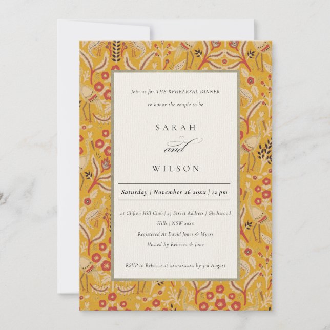 Carte De Remerciements Dîner de répétition orné de fleurs jaunes Invitati (Devant)