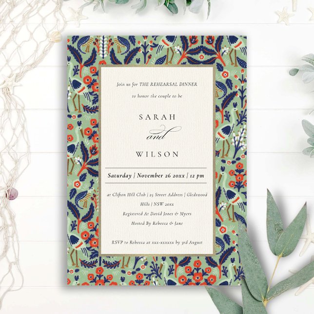 Carte De Remerciements Dîner de répétition Turquoise Ornat Floral Invitat (Créateur téléchargé)