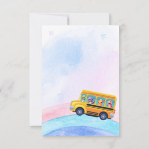 Carte De Remerciements Dinosaur drôle Retour au bus scolaire Arc-en-ciel