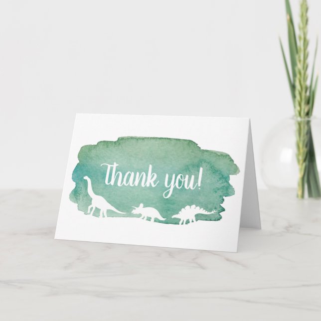 Carte de remerciements Dinosaure Aquarelle Verte (Devant)