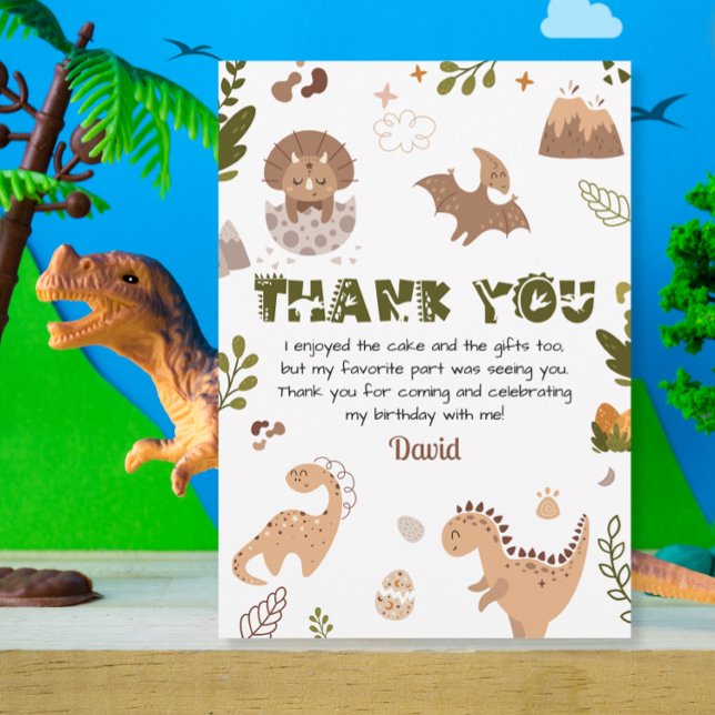 Carte De Remerciements Dinosaure préhistorique neutre et verdure mignon (Créateur téléchargé)