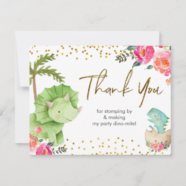 Carte De Remerciements Dinosaure rose (Devant)