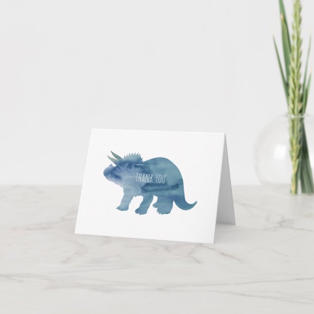 Carte De Remerciements Dinosaure Tricératops Silhouette Bleue (Devant)