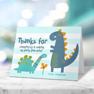 Carte De Remerciements Dinosaures Bleus Mignons Kawaii Anniversaire Garço