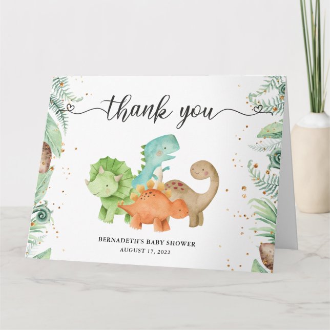 Carte De Remerciements Dinosaures de Confetti Floral Gold (Devant)