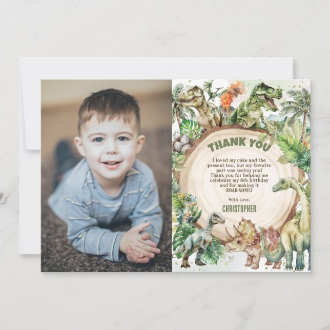 Carte De Remerciements Dinosaures Verdure Dino-mite Anniversaire Photo (Devant)