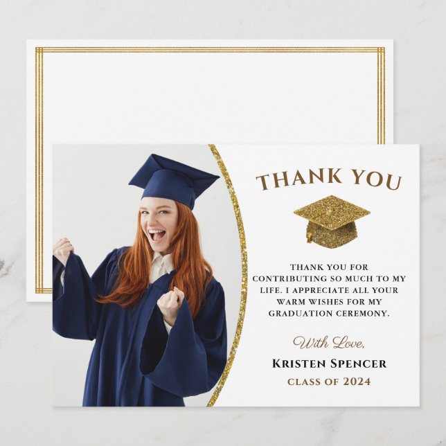 Carte De Remerciements Diplôme d'or blanc photo (Devant / Derrière)