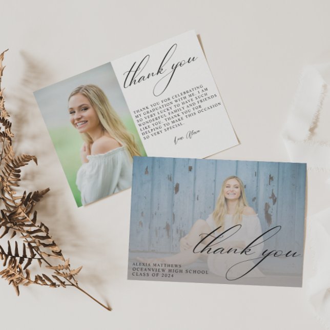 Carte De Remerciements Diplômé en Script moderne Diplôme en photo simple (Créateur téléchargé)