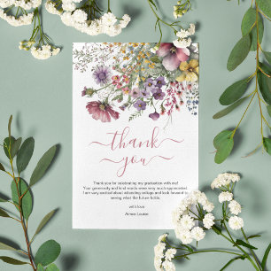 Carte De Remerciements Diplôme Fleur Sauvage Aquarelle