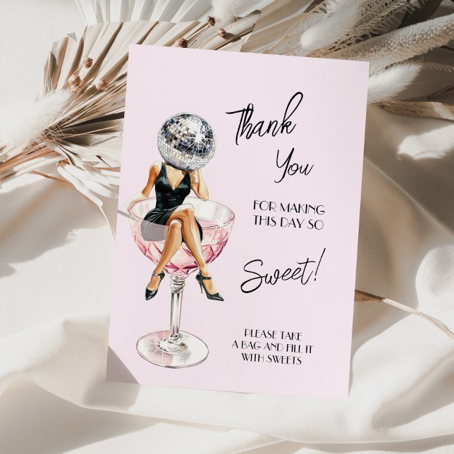 Carte De Remerciements Disco Girl assis sur un cocktail (Créateur téléchargé)
