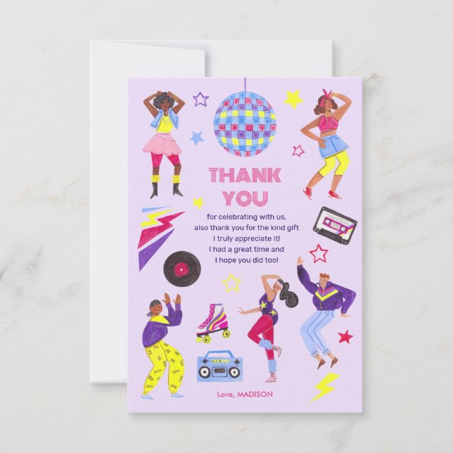 Carte De Remerciements Disco Lila Party super Retro 80s Girls (Devant)
