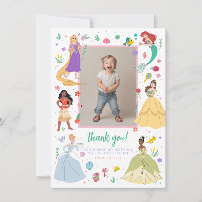 Carte De Remerciements Disney Princess Anniversaire Floral Collage (Devant)