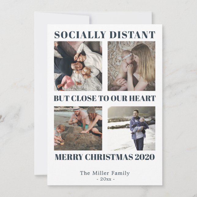 Carte De Remerciements Distance sociale Joyeux Noël 2020 photo bleu (Devant)