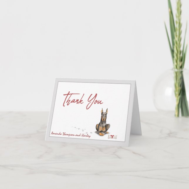 Carte De Remerciements Doberman Pet Dog Personnalise Le Ruban D'Os  (Devant)