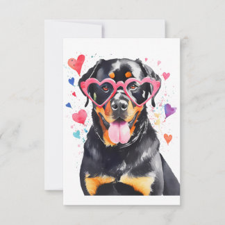 Carte De Remerciements Dog Rottweiler avec lunettes de coeur