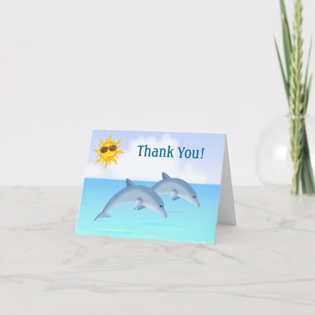 Carte De Remerciements Dolphins mignons et Sun Beach (Devant)