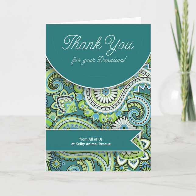 Carte De Remerciements Don Turquoise Green Paisley Custom (Devant)