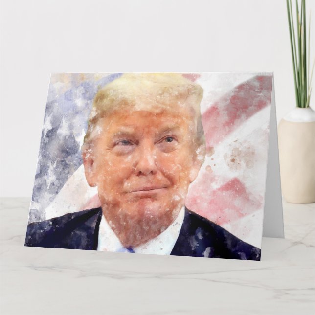 Carte De Remerciements Donald Trump souriant avec le drapeau américain (Devant)