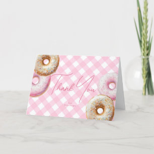 Carte De Remerciements Donut En vichy rose Baby shower fille