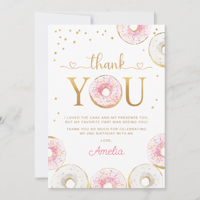 Carte De Remerciements Donuts d'or rose deux doux anniversaire (Devant)