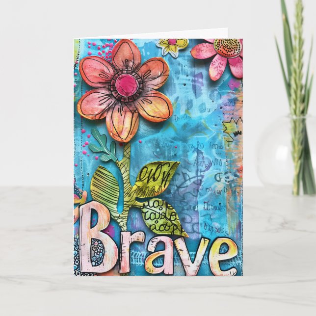 Carte De Remerciements *~**~ Doodle BRAVE Art coloré Fleur Whimsical (Devant)