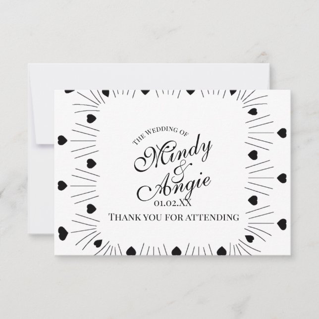 Carte De Remerciements Doodle Hearts Frame Script Wedding (Devant)