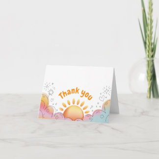Carte De Remerciements Doodle soleil et étincelles aquarelle mignonne