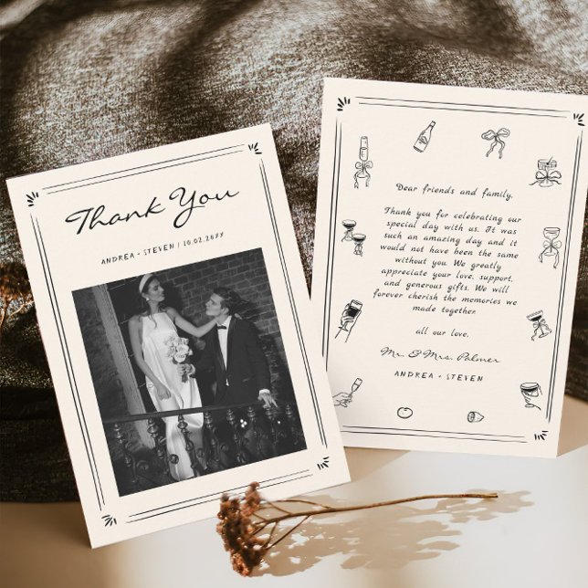 Carte De Remerciements Doodle Vieux Mariage Photo (Créateur téléchargé)