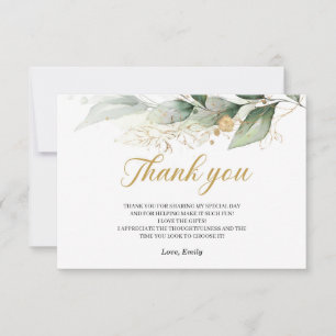 Carte de remerciements d'or feuille à l'eucalyptus