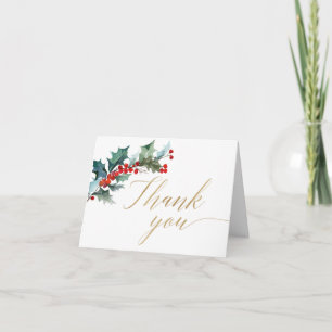 Carte de remerciements d'or fleuri rouge de Noël