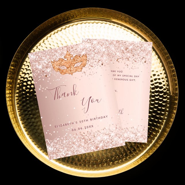 Carte de remerciements d'or rose masquade (Créateur téléchargé)