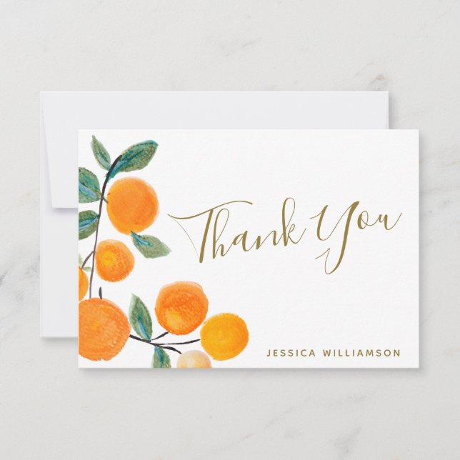 Carte De Remerciements Douce aquarelle Oranges Rustique Mariage personnal (Devant)