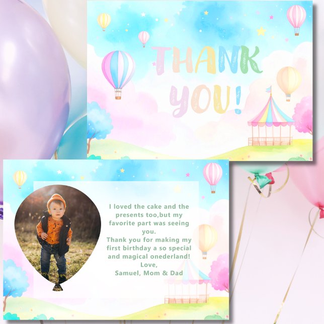 Carte De Remerciements Douce aquarelle pastel pour le 1er anniversaire d' (Créateur téléchargé)