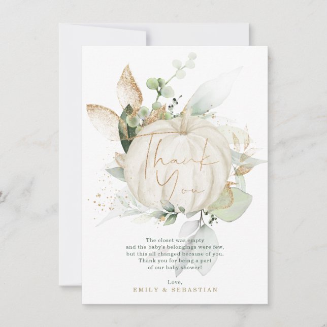 Carte De Remerciements Douce Baby Shower Botanique Eucalyptus Or Vert (Devant)