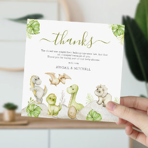 Carte De Remerciements Douce Baby Shower Dinosaure Aquarelle