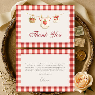 Carte De Remerciements Douce Baby Shower Fraise à Carreaux Rouges