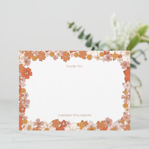 Carte De Remerciements Douce Bohème Orange Floral Mariage Personnalisé