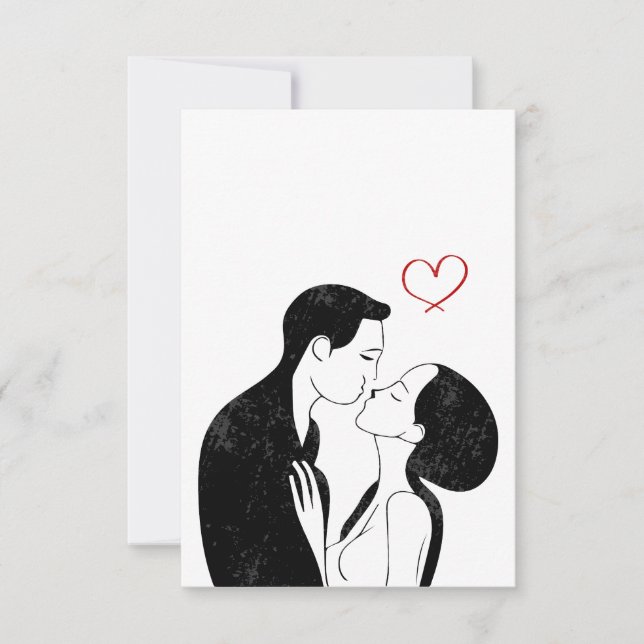 Carte De Remerciements Douce Doodle Amour Coeur Romantique Couple Kiss (Devant)