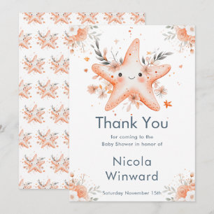 Carte De Remerciements Douce étoile de mer florale pour une baby shower