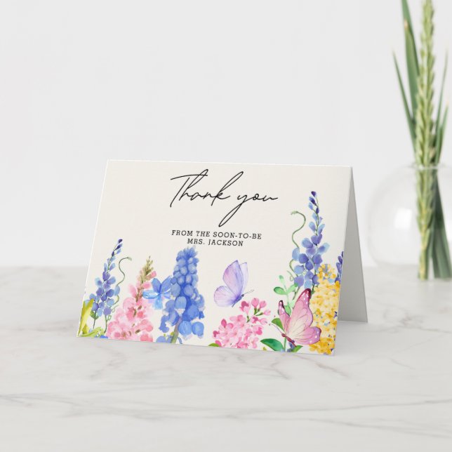 Carte De Remerciements Douce Fête de Mariage Florale avec Papillons (Devant)