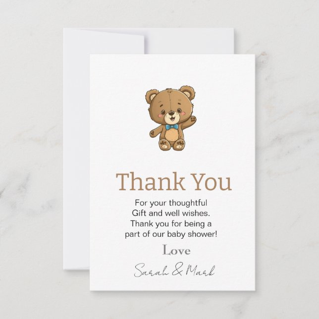 Carte De Remerciements Douce Fête Moderne Ourson Baby Shower  (Devant)