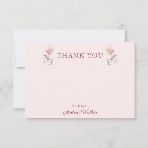 Carte De Remerciements Douce Fête Prénatale Fille Carrousel Rose Pastel