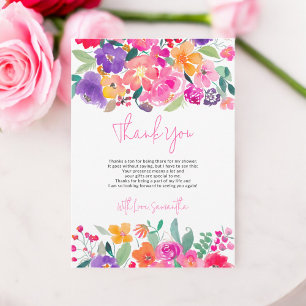 Carte De Remerciements Douce fête prénuptiale aquarelle florale rose vif