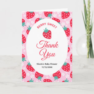 Carte De Remerciements Douce Fête Rose Bébé aux Fraises